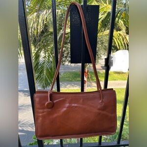 Beautiful Monsac cognac leather slender double strap shoulder bag handbag